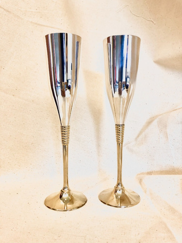 Elegantes Copas Flauta Silver Plated Brindis Novios Aniversa