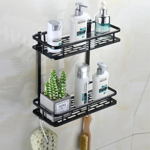 Organizador De Baño Dos Estantes Inoxidable Aluminio Negro 