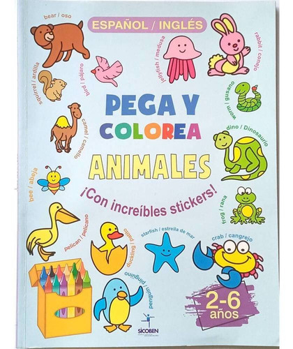 Libro Infantil De Stickers Y Colorear - Pega Color Animales