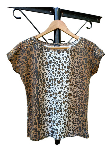 Remera Motivi Leopardo Con Tachas