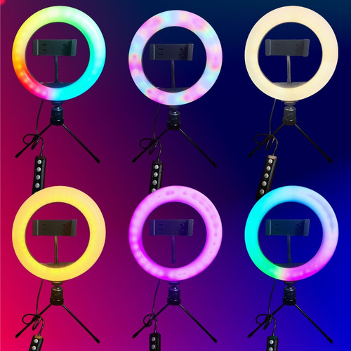 Luz Ring Light Rgb 8 Polegadas Tripé Mesa Suporte Celular Preto Rgb