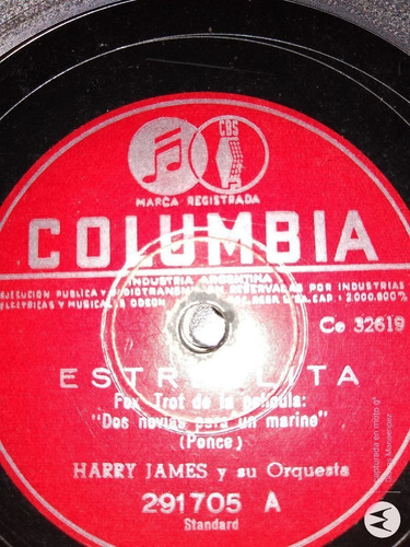 Pasta Harry James Su Orquesta Columbia C117