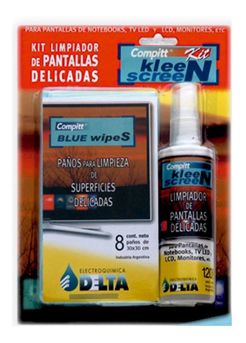 Imagen 1 de 8 de Kit Limpiador De Pantallas Delicadas Paños Y Aerosol Delta