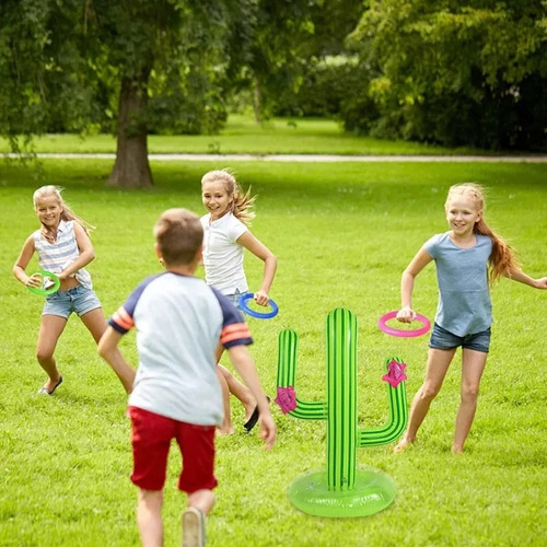 Juego Inflable De Cactus Lanzamiento De Aros Para Alberca F Color Verde