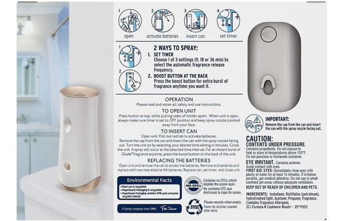 Glade Aerosol Automático Cachemira Maderas: 1 Unidad De Pulv