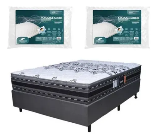 Sommier 2 Plazas De Resortes + 2 Almohadas De Regalo Espuma Gris