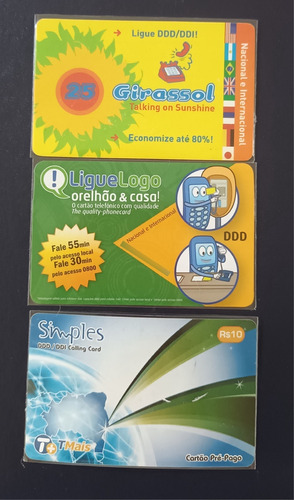 3 Cartões Telefônicos Pré-pagos. Girasol, Ligue Logo E Tmais