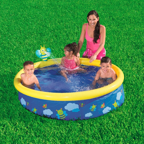 Alberca Inflable Redonda Infantil Azul Con Rociador 152 Cm