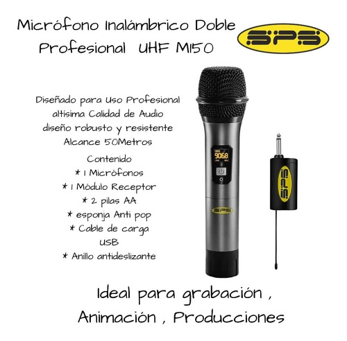 Microfonos Inalambricos Sps Uhf M150 Uso Profesional Bateria