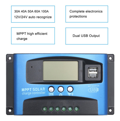A Controlador De Carga Solar Automático 50a Mppt Dual Usb