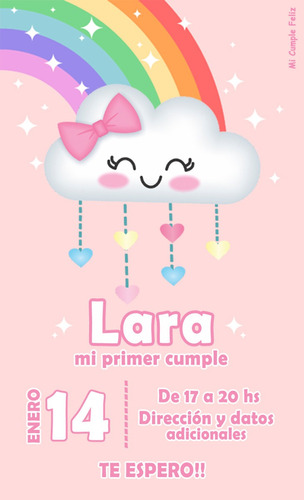 Invitación Digital Tarjeta Arcoiris Kawaii Para Whatsapp