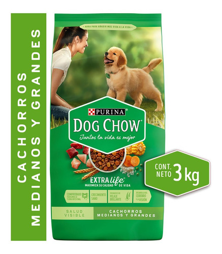 Alimento Perros Raza M-g Dog Chow Cachorros 3kg(1 Saco)super