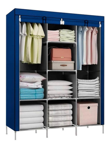 Closet Organizador Armable De Tela Azul 3 Cuerpos