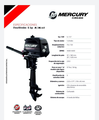 Imagen 1 de 6 de Motor Mercury 5 Hp 4t . Entrega Inmediata