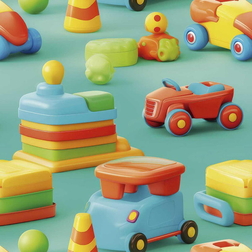 Papel De Parede Quarto Bebê Carrinho Colorido Infantil 18m