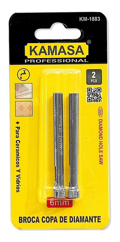 Imagen 3 de 4 de Broca Copa Diamantada 6mm 2 Pcs Perfora Ceramicos Azulejos