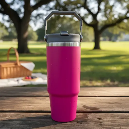 Garrafa Térmica Copo Inox Alça Tampa T. Flip Canudo 900ml Pink