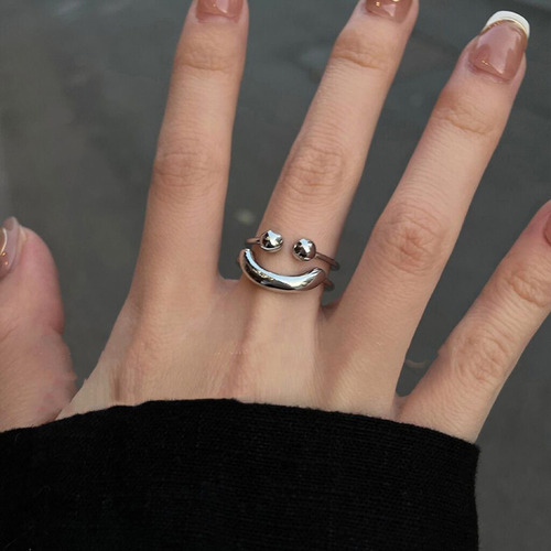 Anillo Smile Face Open Rings De Doble Capa Para Mujer, Joyer