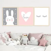 Comprar Set X3 Cuadros 23x33 Completos  Conejo Corazón Ojitos