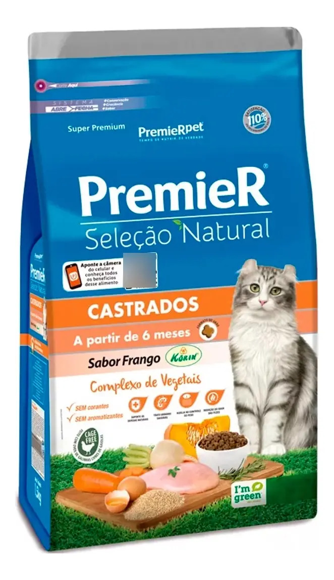 Ração Premier Seleção natural Gatos Castrados Adulto Frango Korin 7,5kg