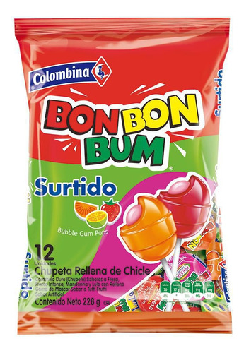 Colombina Chupeta Bon Bon Bum Surtida Colombiana - 24und
