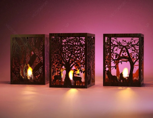 Pack 3 Porta Vela Candelabro De Navidad Figuras Bosque