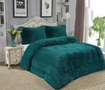 Comprar Plumon Peludo Con Chiporro Unicolor Turquesa 2 Plaza Tf