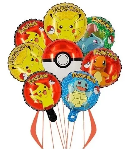 Globos Pokemon Set 8 Globos Metálicos 24 Cm De Diametro