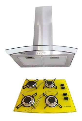 Coifa De Parede Curvo 60cm + Cooktop Amarelo Frete Grátis