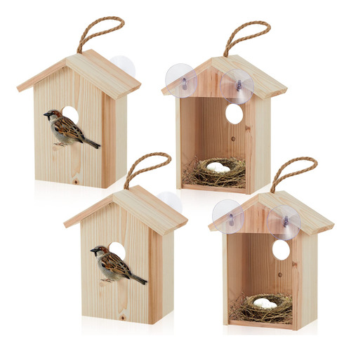 4 Comederos De Madera Para Ventana Exterior, Casas De Pajaro