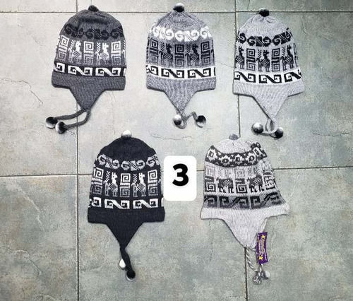 Imagen 4 de 6 de Gorro Coya Chullo Lana De Alpaca Con Orejeras Andino Colores