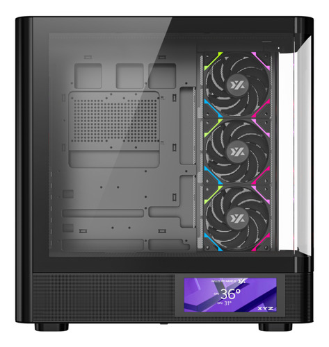 Gabinete Xyz Quantum Pro 4 Fans Controler Curved 2d Glass Usb C Digital Screen Black