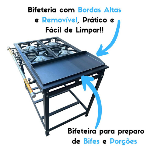 Fogão Industrial Área Gourmet 4 Boca 30x30 C/ Chapa Bife