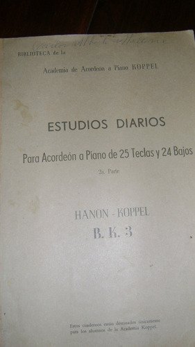 Estudios Diarios Para Acordeon A Piano Hannon Koppel Ser 7.8