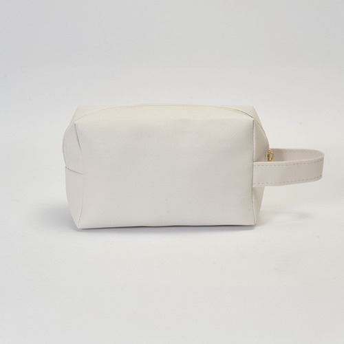 Neceser Cosmetiquera Para Maquillaje Amplia Y Elegante Asa Color Blanco Diseño de la tela Lisa