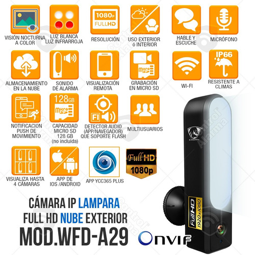 Imagen 2 de 10 de Camara Wifi Ip Full Hd Exterior Video Seguridad Nube Lampara