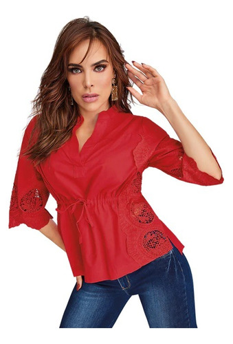 Blusa Dama Rojo Con Tira Bordada 991-89