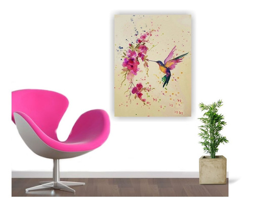 Cuadro Decorativo Colibrí Tipo Acuarela (1pz) 30x40 