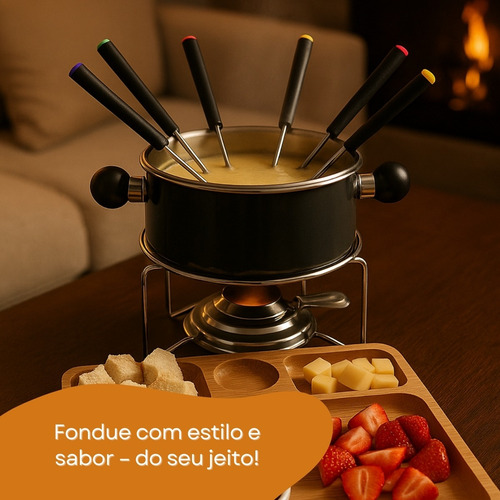 Aparelho De Fondue 11 Peças De Aço Kit Inox Chocolate Queijo