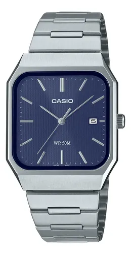Relógio Casio MTP-B185D Masculino de Aço Inoxidável com Fundo Azul
