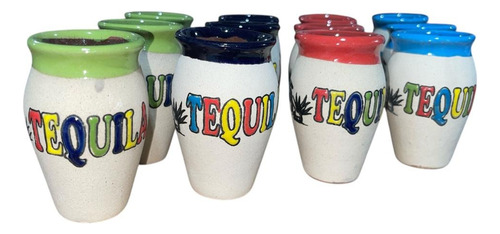 12 Tequilero De Barro 80ml De Colores Agua