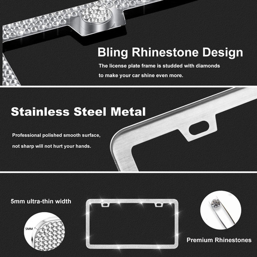 Zzz Cromo Diamantes/cristales Bling Metal Marco De Placa 2