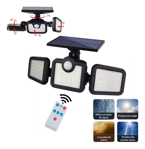 Lampara Solar Para Jardin Exterior Focos Solares Interiores Para Alumbrado Publico Poste Lamparas Urbanas Paneles Paqueños Para Patio Y Jardin Luminarias Leds 3 Caras Focos Potentes Comerliv 1 Pieza
