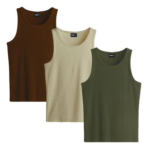 Kit 3 Regata Masculina Canelada Americana Algodão Elastano