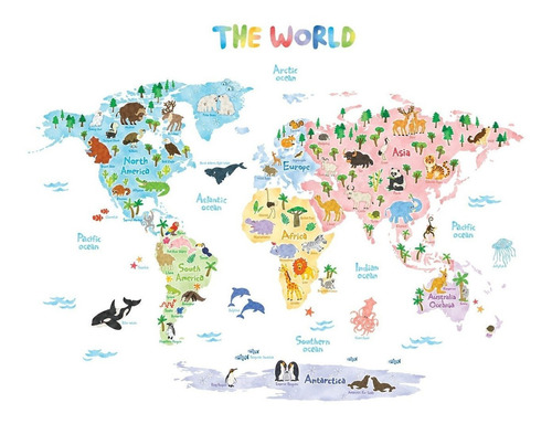 Vinilo Decorativo Pared [1n5qzfyh] Mapa Mundo Animales