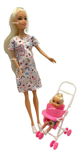 Imagen 2 de 3 de Muñeca Tiny Mama Futura Mamá Embarazada Bebe Cochecito Hija