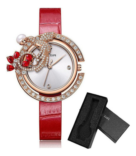 Relojes De Cuarzo Megir Diamond Leather Para Mujer