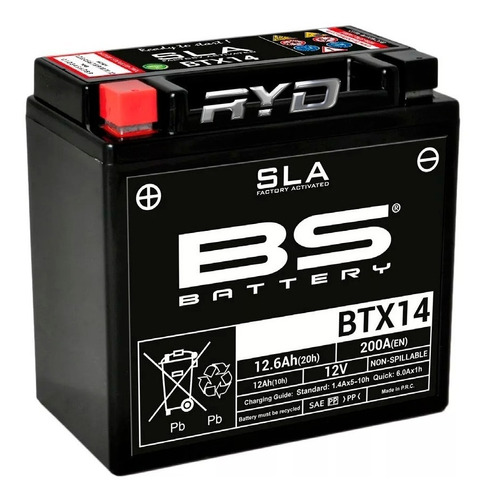 Batería Btx14 = Ytx14 Aprilia 750 Shiver Bs Battery Ryd