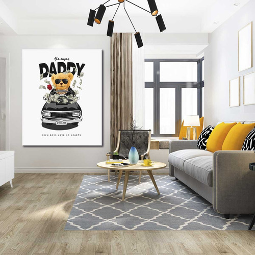 Cuadro Canvas Sugar Daddy Oso En Moto Rock Moda  90x60