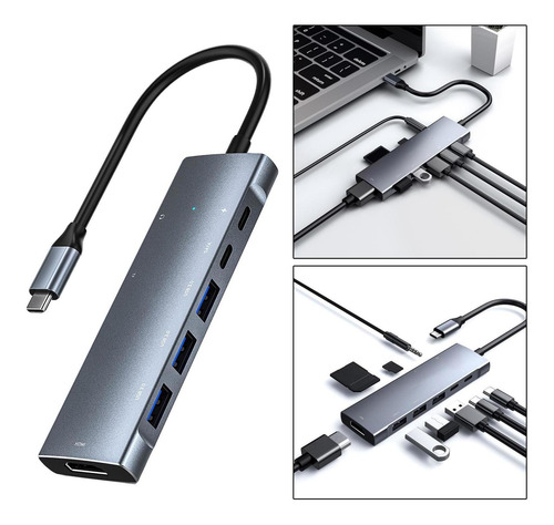 Hub Universal 9 Em 1 Usb-c Com 4k 3 Usb3.0 Ethernet Sd E